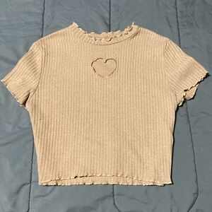 Ruffle-Sleeve Heart Cutout Crop Top